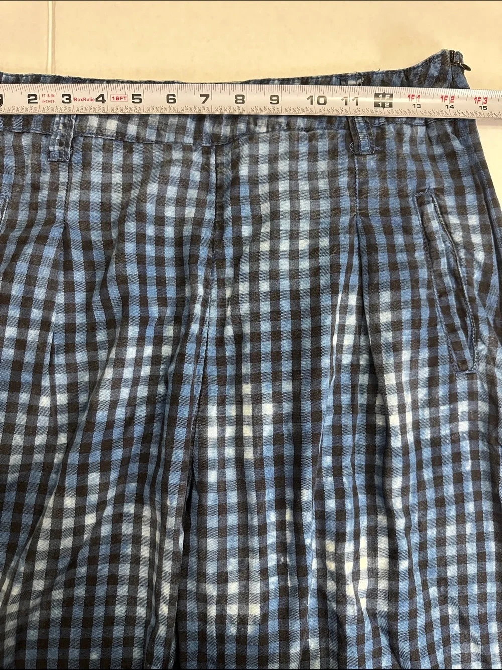 Anthropologie Maeve Avryl Bleached Gingham Pants Blue Size‎ 6 High Rise Tapered